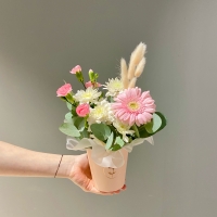 Композиция с герберой и кустовой гвоздикой