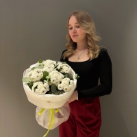 Монобукет из кустовой хризантемы и эвкалипта